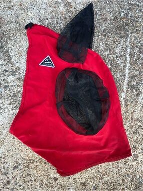 Used Professional's Choice Comfort Fit Horse Fly Mask with Ears, RED , Horse